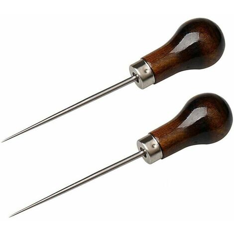 Alènes Manche Bois, Poinçon Cuir Outil de Couture avec Poignee pour Travail du Cuir (2 pcs)
