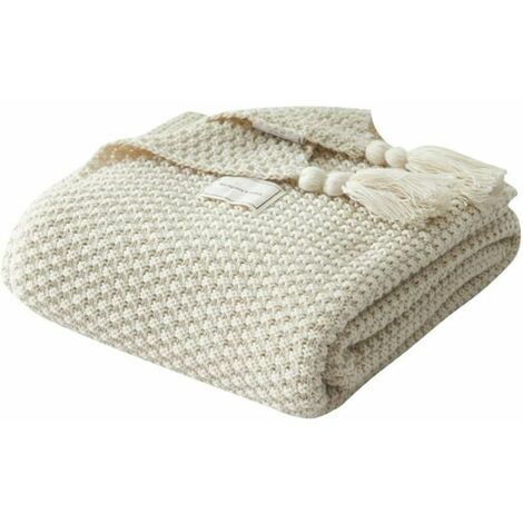Couverture Tricoter,Nordic Faite à La Main en Tricot Couverture Mode pour Couverture Souple Plaids pour Canapé Bedsure Couverture Couvre-lit,Beige-110X240CM (1/5)