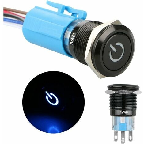 Interrupteur à bouton poussoir de verrouillage en métal DC 12V, interrupteur marche / arrêt SPDT de bateau de camion de RV de voiture à 4 broches, interrupteur marin rond étanche avec lumière LED bleu