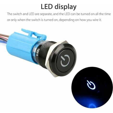 Interrupteur à bouton poussoir de verrouillage en métal DC 12V, interrupteur marche / arrêt SPDT de bateau de camion de RV de voiture à 4 broches, interrupteur marin rond étanche avec lumière LED bleu