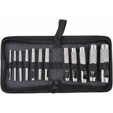 Jeu De 12 PCS Poinçon Creux Outil de Coupe Perforateur de Cuir Robuste avec Trousse à Fermeture Éclair pour Ceinture, Caoutchouc, Carte, Joints, Plastique, Papier, Bracelet de Montre 3mm - 19mm (1/4)