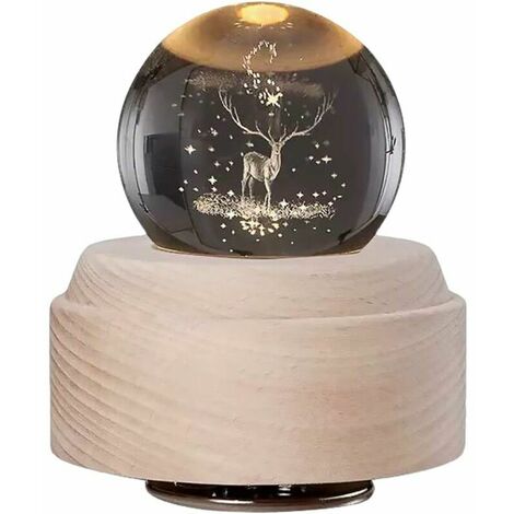 Boule de neige de Nol musicale avec des paillettes tourbillonnantes Rudolph renne boule de cristal avec support en bois lampe à LED veilleuse décor à la maison ornement anniversaire (1/5)