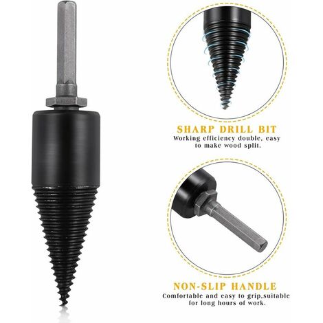 Foret À Bois pour Fendre du 32mm,Fendeuse Perceuse,Tige Conique Fendeuse Bois,Durable en Acier