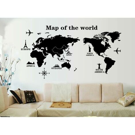 Tour du Monde Carte du Monde Stickers Muraux, Salle de Séjour Chambre à Coucher Autocollants Amovibles, A (1/5)