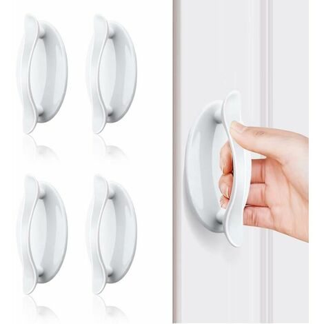 Poignee Porte Entree, Poignée Porte Coulissante, Poignée De Porte Collante Blanche 4 Pcs, Poignée En Plastique Section Pour Portes Et Fenêtres, Armoires, Tiroirs, Armoires (1/5)