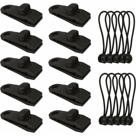 Lot de 10 pinces de fixation pour tente, tente, auvent, bannières, bateau, jardinage - Noir (1/5)