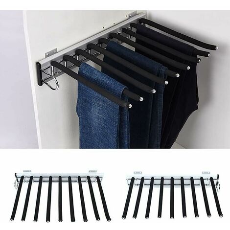 Porte-pantalon coulissant à 9 bras pour placard, barre de suspension en acier inoxydable, rail de suspension extensible pour pantalon, serviette, pantalon, cravate, 32.6cm46cm (Standard 072B (gauche) (1/5)