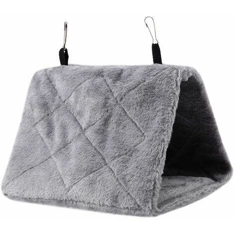 Pivoine Perroquet Hamac Nid D'oiseau Chaud Doux Hamac en Peluche Suspendu Cage Tente pour Oiseaux Perroquet Hiver Chaud Lit Pet Jouet Poche Coton Lit(L- Gris)