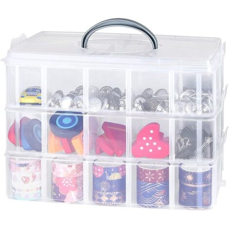 Boite de rangement en Plastique, Boite de Rangement Transparente, 3 Niveaux Superposables en Plastique,Boîte de Rangement Diviseur Réglable, Boite en Plastique pour Perle, Scrapbooking (1/5)