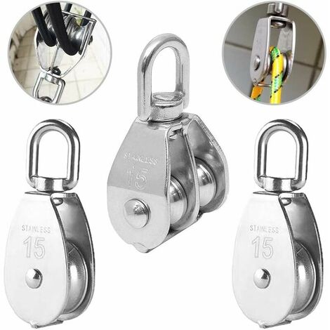 3PCS Poulie Double inox pivotant Double poulie,Poulie de Levage Rouleau de Chargement,Poulie en Acier Inox,Poulie Simple Bloc,Poulie Simple en Acier Inoxydable,Poulie de levage M15 (1/5)