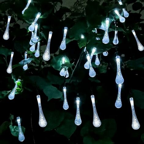 Guirlande Lumineuse Exterieur Solaire, 20 LED 5M Lumière de Goutte d'eau Solaire pour Extérieur et Intérieur, Lampe Décoration Étanche pour Jardin, Arbres, Fêtes Noël, Terrasse(Blanc) (1/4)