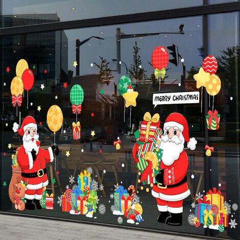 Noël Fenetre Stickers deco Pere Noel Autocollants decoration Interieur Maison Murale Flocon de Neige Renne Double Face Amovibles Statique 3 Feuilles-AMJ056+AMJ057+AMJ058AB (1/4)