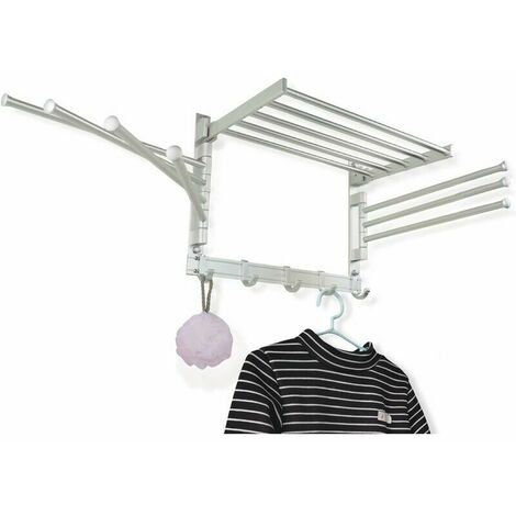 Etendoir à suspendre Séchoir à Linge Pliable - Porte-Serviettes pivotant Mural - avec Crochets et Bras pivotants - Gain de Place dans la buanderie et la Salle de Bain - Aluminium (Argenté, petit/40 cm (1/5)