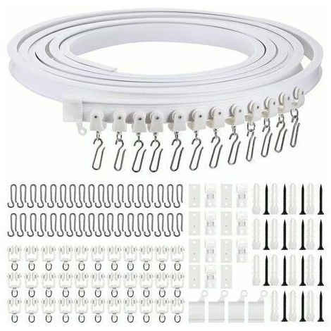 Rail de rideau incurvé au plafond pliable de 5 mètres Rail de rideau incurvé flexible pour rail de rideau souple pour rail de rideau avec crochets de rideau en métal, séparateur de pièce pour rideaux (1/5)