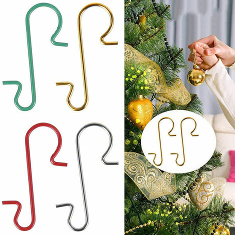 200 Pièces Crochet Boule de Noel, Crochets d'Ornement de Noël Cintre en Forme de S pour la Décoration d'arbre de Noël (Or+Argent+Rouge+Vert) (1/5)
