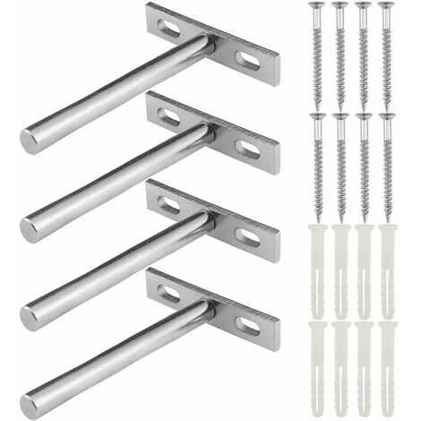 Cachée Forme de T Support d'Étagère Mural, 4 Pièces Cachées Fixation Supports en Métal pour Étagère Flottante, Supports Étagères Flottante Invisibles Argent pour Home Mur DIY (1/5)