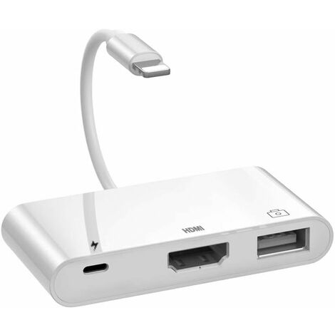 Adaptateur Lightening vers HDMI, Adaptateur AV numérique Lightening 1080P 3 en 1 avec prise USB, connexion PD, Aconvertisseur de cable Lightning Compatible avec pad / téléphone XS max / X / 8