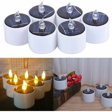 Bougie LED Solaire, 6Pcs Bougie Chauffe-Plat Flamme Vacillante en Cire Véritable Type Pilier Éclairage Blanc Chaud Effet Ultra Réaliste pour la Fête du Jardin fête de Mariage Halloween Noël (1/5)