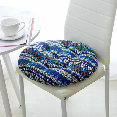 Coussins de chaise Coussin de siège Intérieur Extérieur Salle à manger Jardin 40x40cm Rond [bleu ethnique] (1/5)