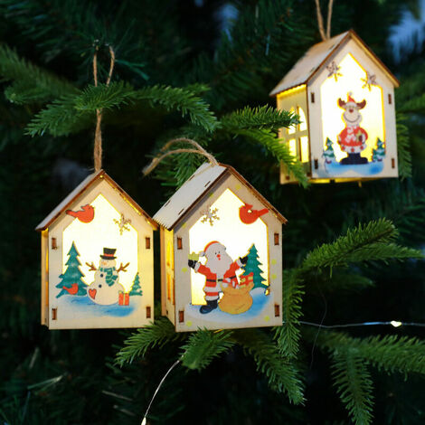 Pendentif Arbre de Noël en Bois, 3 Pièces  Bois Artisanat Arbre de Noël Ornement de Pendaison, Suspension pour Sapin de Noël, Jouet pour Cadeaux de Noël(965cm) (1/5)