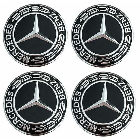 4x Capuchons de moyeu de roue en alliage noir Mercedes de 75 mm (1/5)
