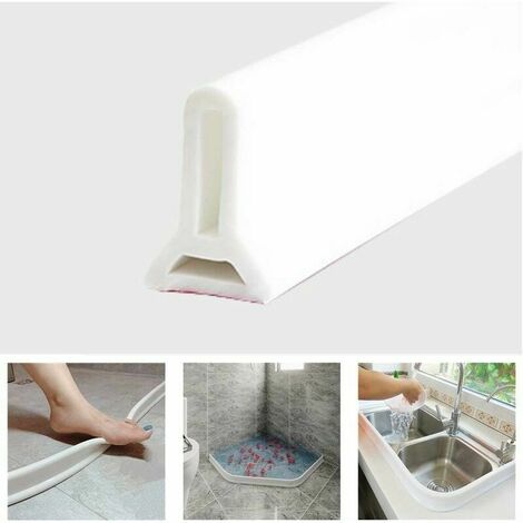 Plinthe carrelage de sol intérieur  Bande Imperméable Pliable De Silicone, Obturateur De Barrage D'eau De Seuil De Douche, Arrêt D'écoulement D'eau De Joint De Plancher De Salle De Bains (White,50cm)