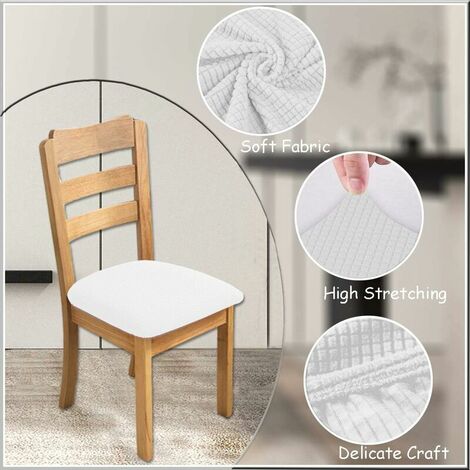 Housses De Siège Jacquard pour Chaises De Salle à Manger Chaise Extensible Coussin De Siège Housses Lavable Amovible Housses De Chaise De Cuisine De Salle à Manger (Blanc) (1/5)