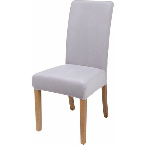 Housses de chaise de salle à manger extensibles en velours, housses de chaise de salle à manger lavables et amovibles, lot de 6, gris clair (1/5)