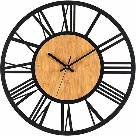 Horloge Murale Métal Bois 40cm Horloge Murale Silencieuse sans Bruit Tic-Tac Décoration Salon Chambre Cuisine Bureau Domicile Grande Pendule Murale Vintage Métal Classique (1/5)