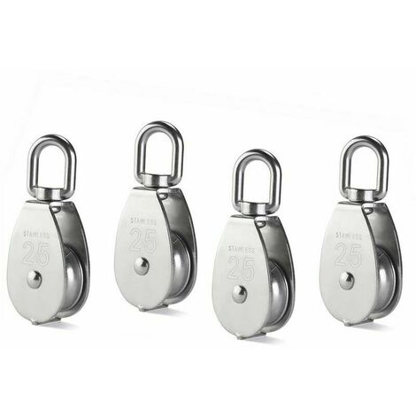 4 Pièces M25 Seul Poulie Bloc,  304 Aciers Inoxydables Poulie Rouleau, Grue Pivot Crochet Lisse Fil Corde Câble Chargement 331Lbs/150Kg (1/2)