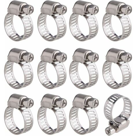 12 Pièces Collier de Serrage Tuyau Ajustable en Acier Inoxydable Tuyau Pinces Clips Fixation (9-16 mm) (1/5)