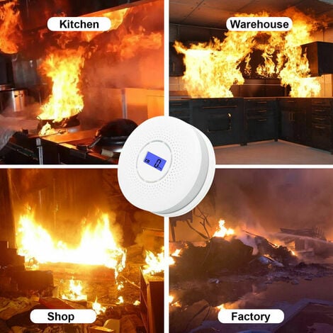 Détecteur de gaz Alarme de détection de fumée combinée pour fumée et monoxyde de carbone Détecteur de fumée CO à piles avec affichage Round Escape Light Détecteur de fumée Alarme incendie - blanche Dé