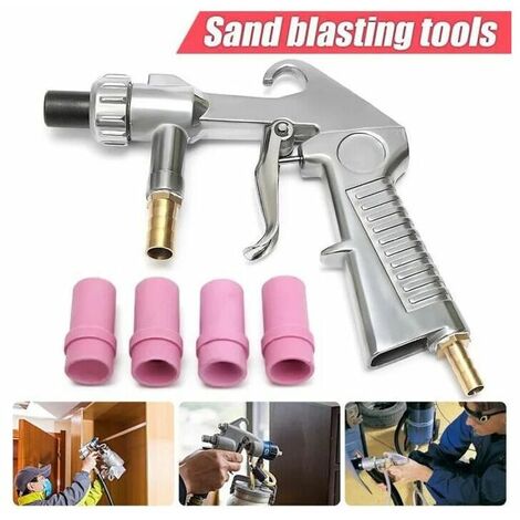 Pistolet de sablage Pneumatique Sableuse Décapage + 4x Céramique Buse 4/5/6/7mm