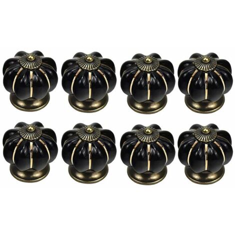 Promotion 8 x Boutons de tiroir en céramique bouton de meuble forme citrouille pour tiroirs et placards de cuisine (Noir) (1/4)