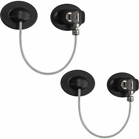 2 pcs Serrures de fil de périmètre, Serrure de porte de réfrigérateur Sécurité enfant Super Glue Lock pour Réfrigérateur Armoire Tiroir Fenêtre Outil de verrouillage de porte (Noir) (1/5)