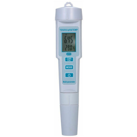4 En 1 Testeur Qualite De L'Eau Ph / Ec / Tds / Temperature Ip55 Metre Arret Automatique Etanche Retro-Eclairage Affichage Testeur Blanc Ph-686 (1/5)