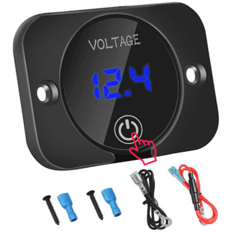 DC 12V 24V LED Digital Voltmeter Waterproof Voltage Tester for Car Boat Marine Vehicle Motorcycle Truck with Blue Light Digital Screen Touch Display Panel
