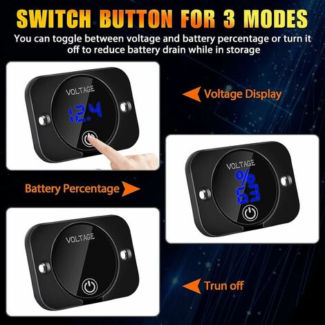 DC 12V 24V LED Digital Voltmeter Waterproof Voltage Tester for Car Boat Marine Vehicle Motorcycle Truck with Blue Light Digital Screen Touch Display Panel