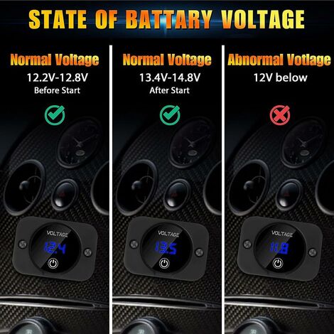 DC 12V 24V LED Digital Voltmeter Waterproof Voltage Tester for Car Boat Marine Vehicle Motorcycle Truck with Blue Light Digital Screen Touch Display Panel