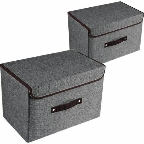 Set of 2 Large Storage Boxes with Lids and Handles, Foldable Linen Storage Bins Organizer Containers Cube Baskets with Removable Divider for Bedroom Closet Office