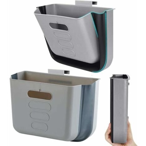 Hanging Kitchen Waste Bin Small Trash Can Foldable Plastic Dustbin Portable Cabinet Rubbish Bin Wall Mounted Garbage Trash Bin for Kitchen Cupboard Door Bathroom Bedroom Office Car Dorm (Dark Grey)
