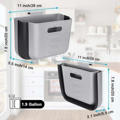 Foldable Hanging Kitchen Garbage Bin | Wall Mounted Composting Trash Can 10L | Space-Saving Design | Durable Plastic | For Kitchen, Sink, Office, Bathroom Use - Purple, Gray, Blue