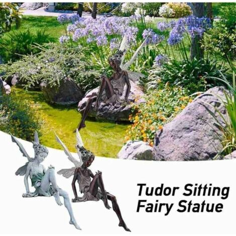 Garden Ornament Magical Fairy Sitting, Tudor and Turek Sitting Resin Garden Ornament 22cm