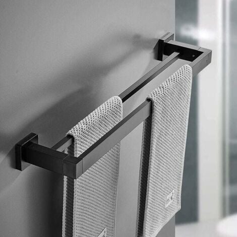 Matte Black Double Towel Bar Towel Rack Wall Mount Stainless Steel 2 Bars Bathroom Shelf Bathroom Accessories (Size : 60CM)575g