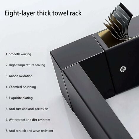 Matte Black Double Towel Bar Towel Rack Wall Mount Stainless Steel 2 Bars Bathroom Shelf Bathroom Accessories (Size : 60CM)575g