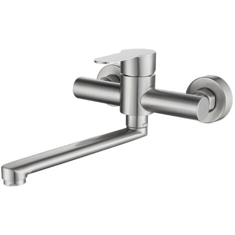 Wall Mounted Kitchen Faucet, Stainless Steel Wall Mounted Kitchen Faucet, 360° Swivel for Kitchen Sink, Adjustable Hot and Cold Water, Adjustable Mounting Holes Brushed (1/5)