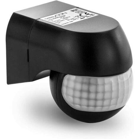 1x Infrared Motion Detector - for indoors and outdoors Range up to 12m at 180° Rotatable Tilt IP44 Protection Against Splashing Water Black (1/5)