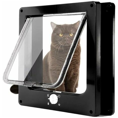4-Way Magnetic Cat Flap, Easy Installation Cat Flap for All Pets, Manual Sliding Pet Door on Wall / Wood / UPVC Door (Black,Medium)
