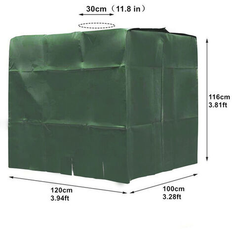 Tank Cover Tarpaulin for 1000L Tank, Water Tank Container Protective Cover, Dustproof Anti-UV Rainproof, Green，120x100x116cm