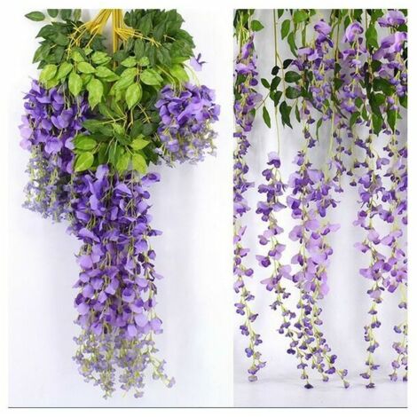 12pcs 3.6' Artificial Silk Wisteria Vine Ratta Hanging Flower Garland Twine Home Wedding Party Decoration Purple (1/3)